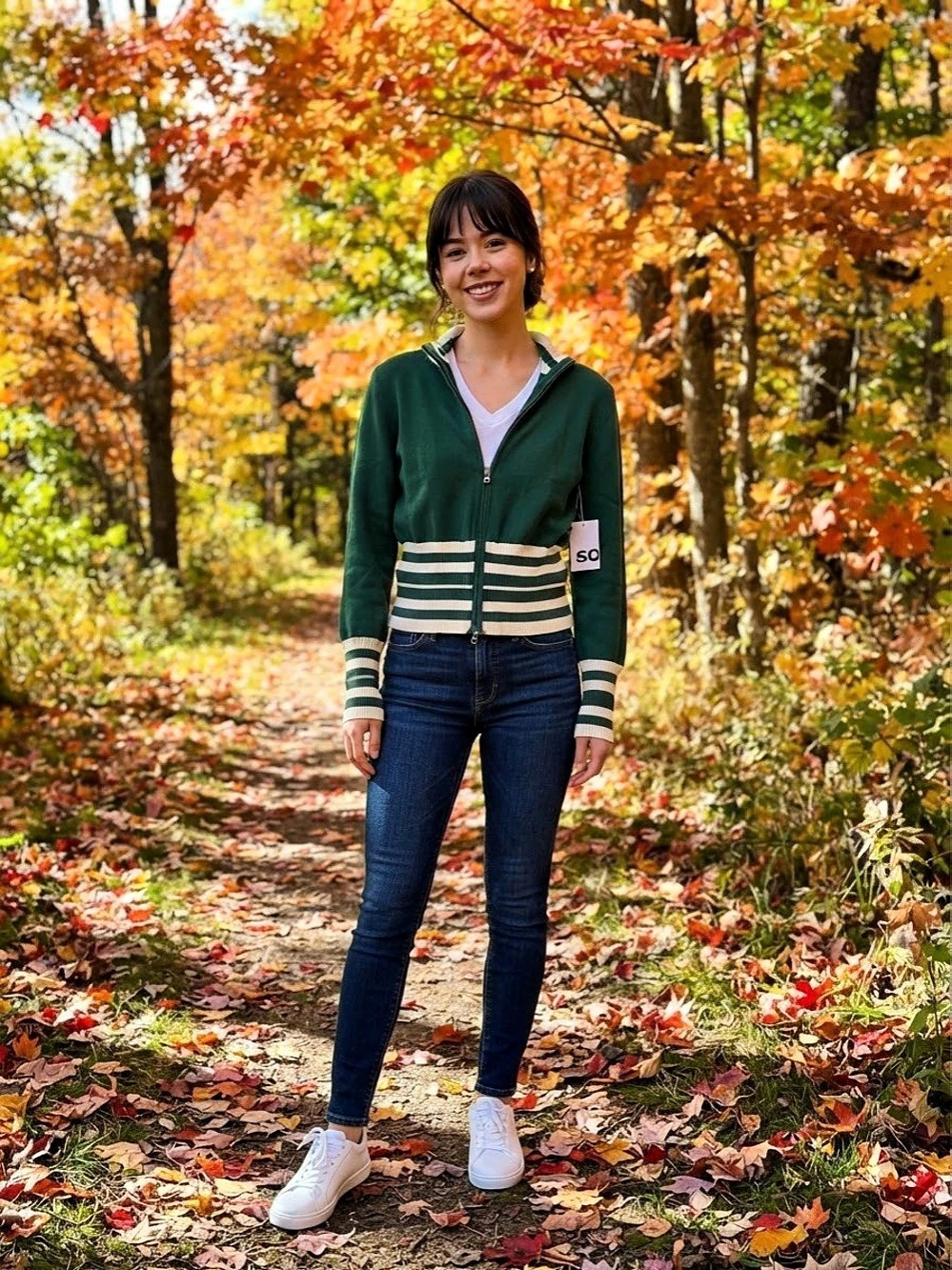 Cardigan Zip Up (Forest Green & White Stripes) Size Large NWT